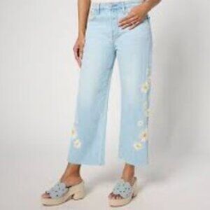 Driftwood Jeans Womens 12 Blue Charlee Wide Leg Embroidered Crop Daisy Daydream